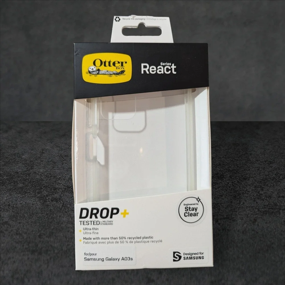 Y4. OTTERBOX 77-92264 Stay Clear React Series for Galaxy A03s (Clear) BRAND NEW‎
